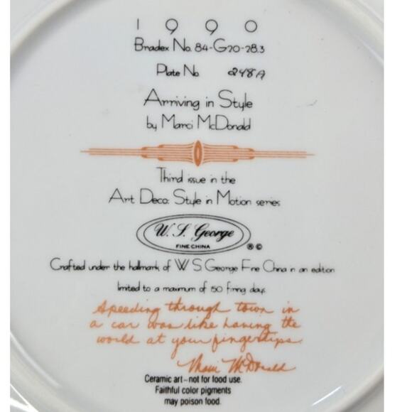 W.S George-Marci McDonald | Art Deco Plate-'Arriving in Style' | 8.5 in - Picture 5 of 5